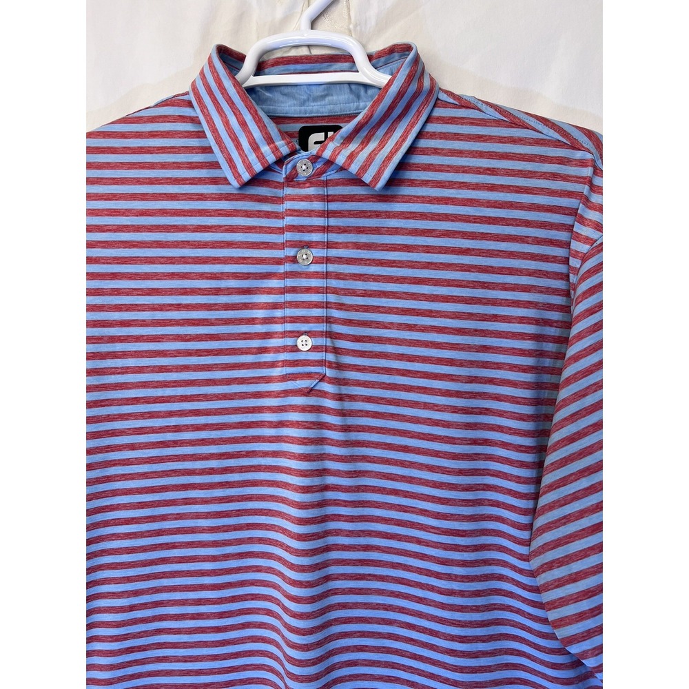 Footjoy XL Striped Golf Polo Shirt Red Blue Golf Performance FOREST HIGHLANDS